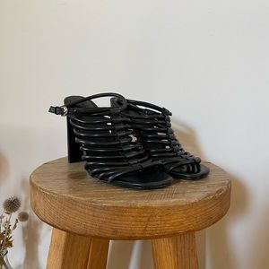 Sigerson Morrison black leather sandal heels